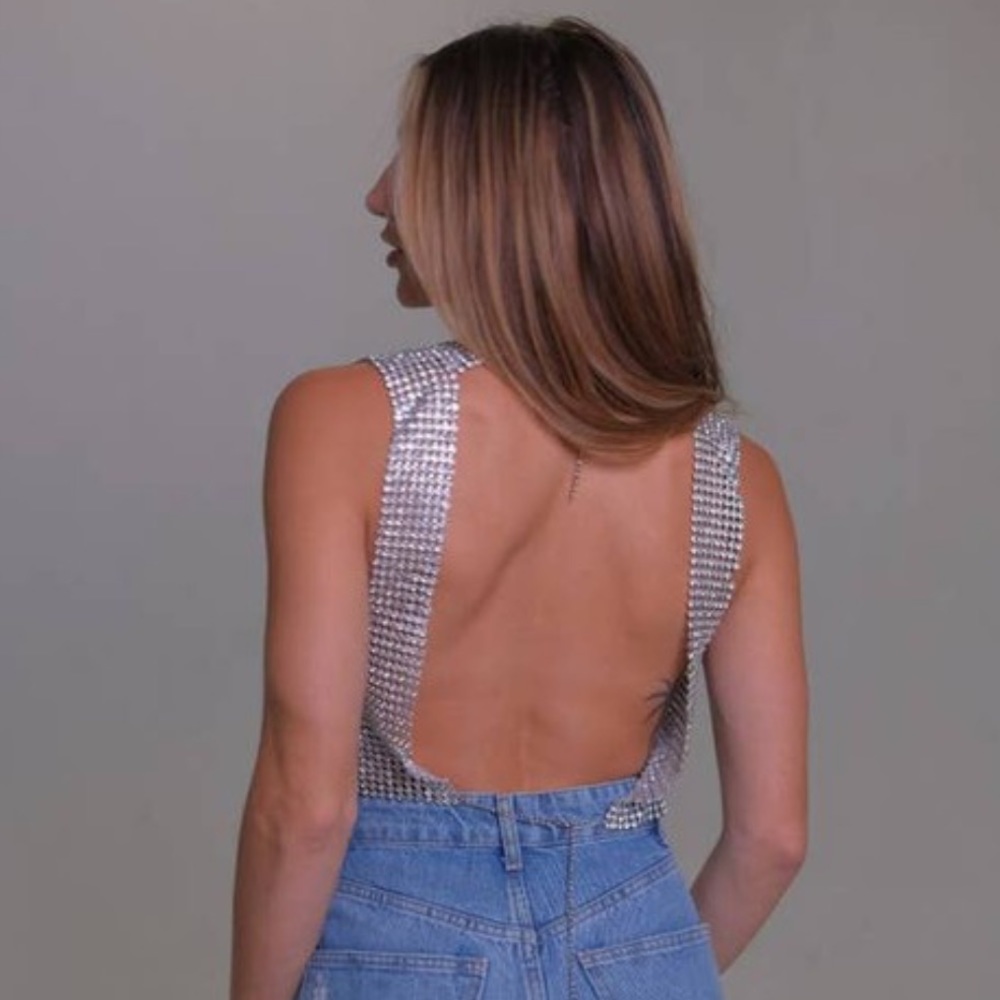 *LAST ONE* Main Character Energy Silver Rhinestone Top - Picture 7 of 17